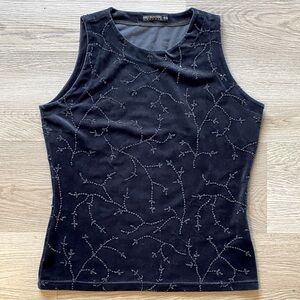 Holt Renfrew Beaded Sleeveless Top Black Overlay Evening Tank
